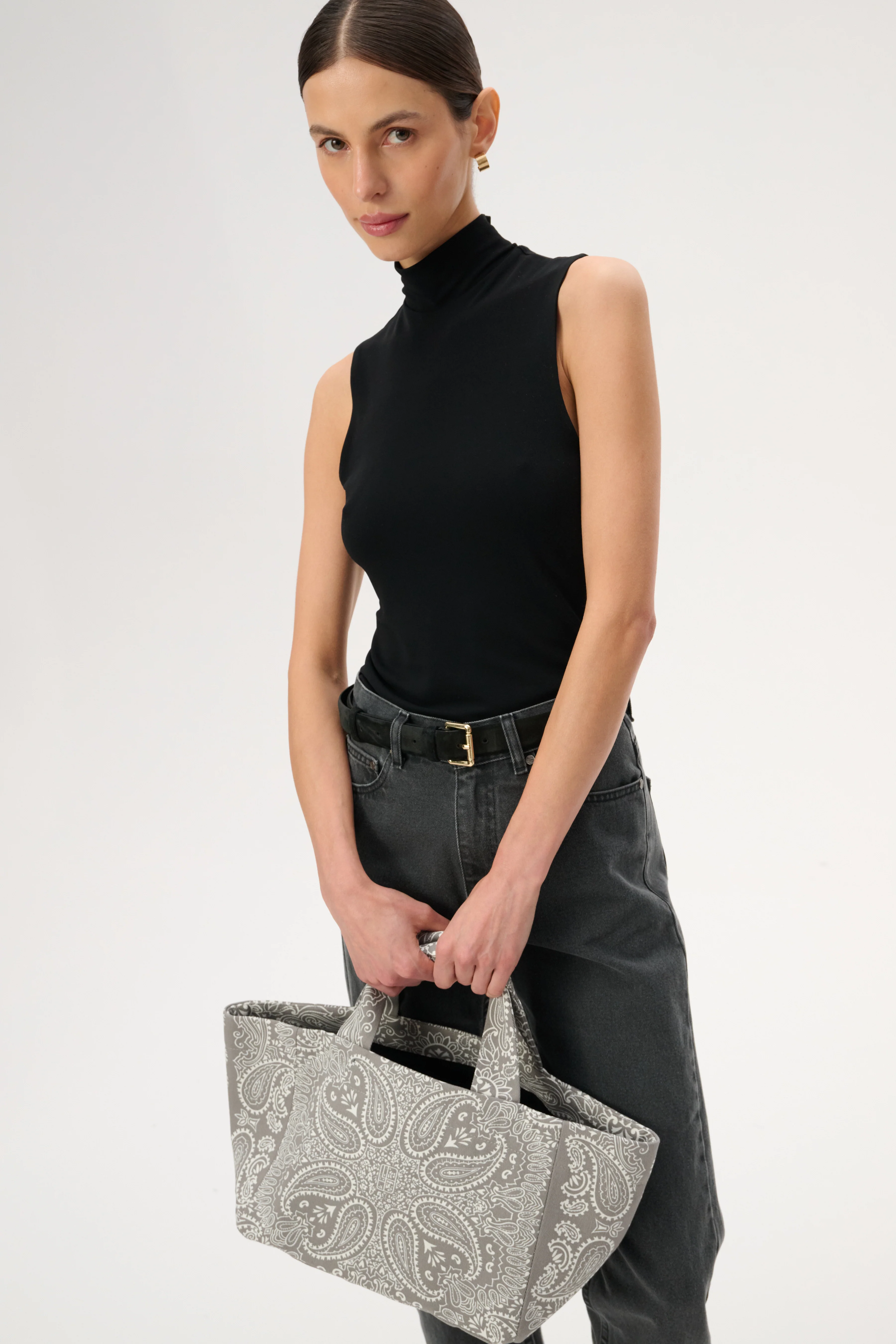 Torba mini typu shopper szara z printem - Mia - Image 3