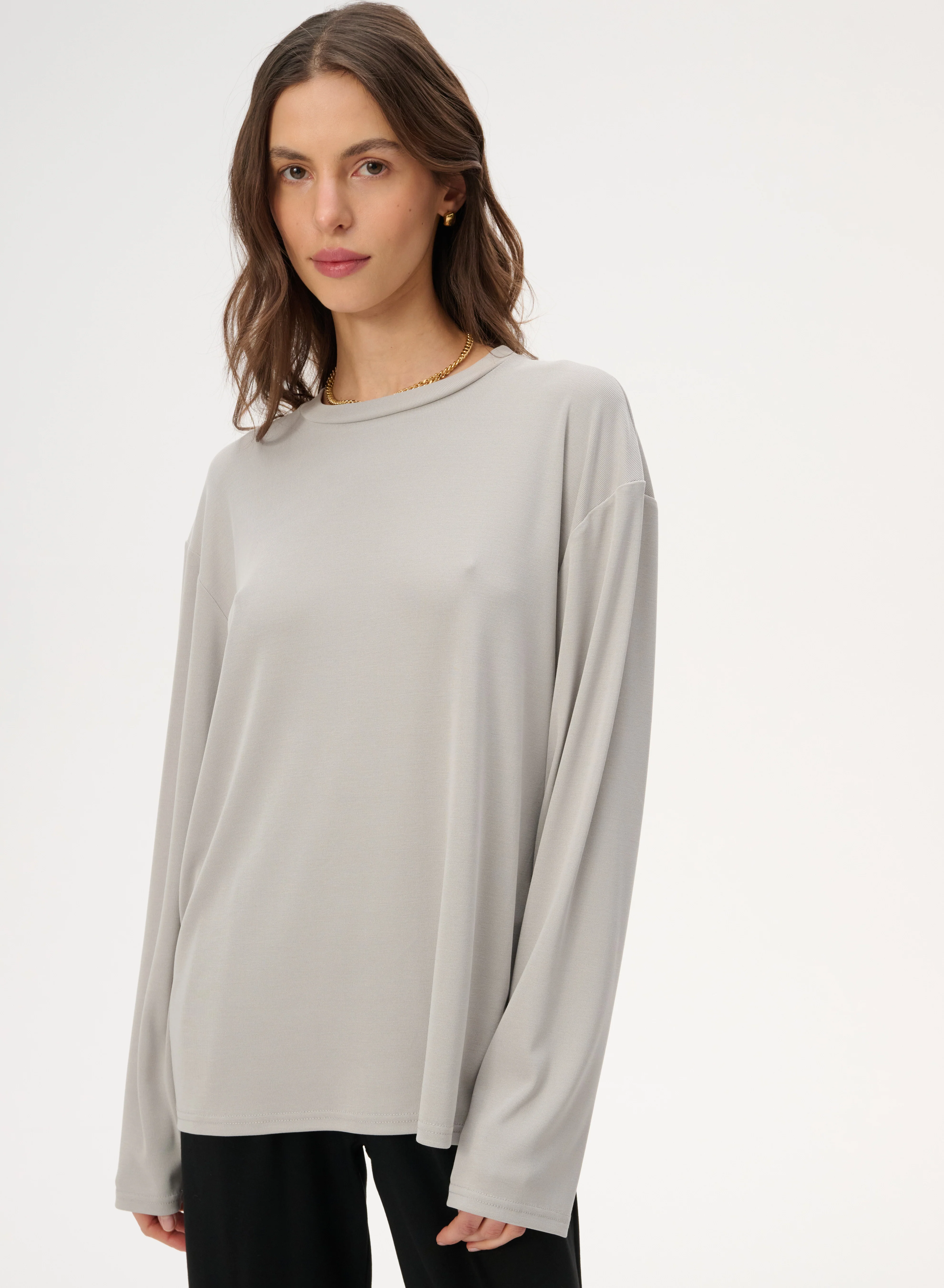 Longsleeve z delikatnej dzianiny w kolorze szarym - Anthony - Image 3